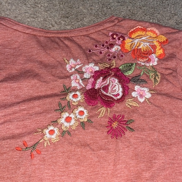 Johnny Was JWLA Embroidered Floral Scoop Neck Relaxed Tunic Tee Shirt Rust L - Picture 5 of 9